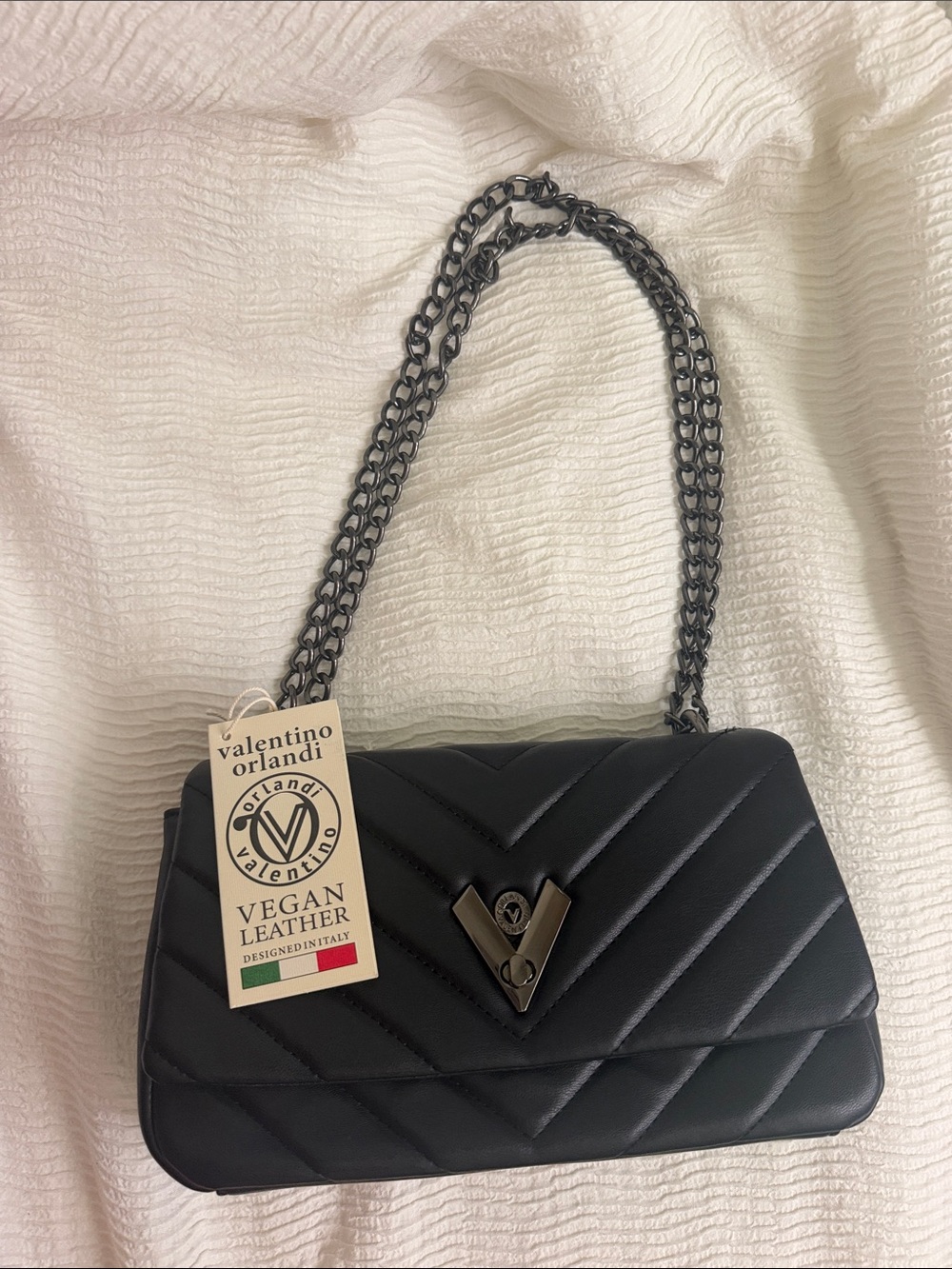 Valentino Orlandi Black Quilted Shoulder Bag with Chain